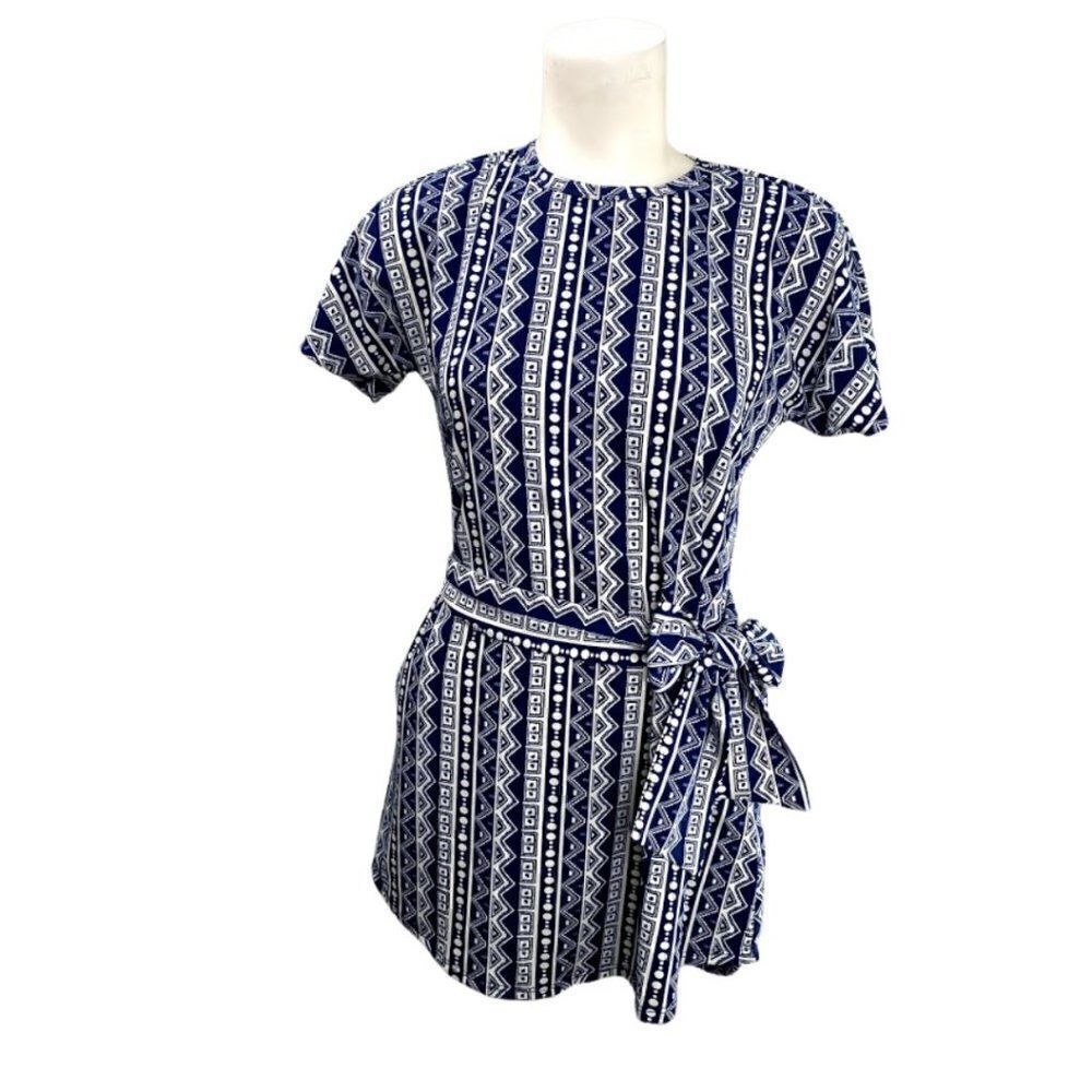 ‎LuLaRoe Mitzi Shirt Top Blue White With Sash NEW